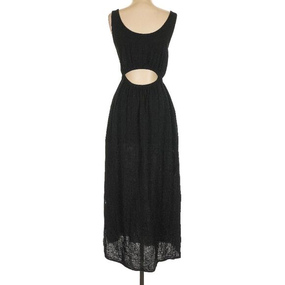 Xirena 100% Cotton Gauze Muslin Greek Goddess Cut Out Black Maxi Dress Size Sm - Picture 3 of 4